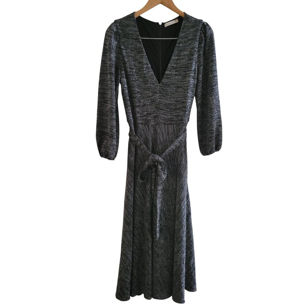 Alice + Oliva Black Silver Metallic faux wrap dress size 0 XS Gala Party